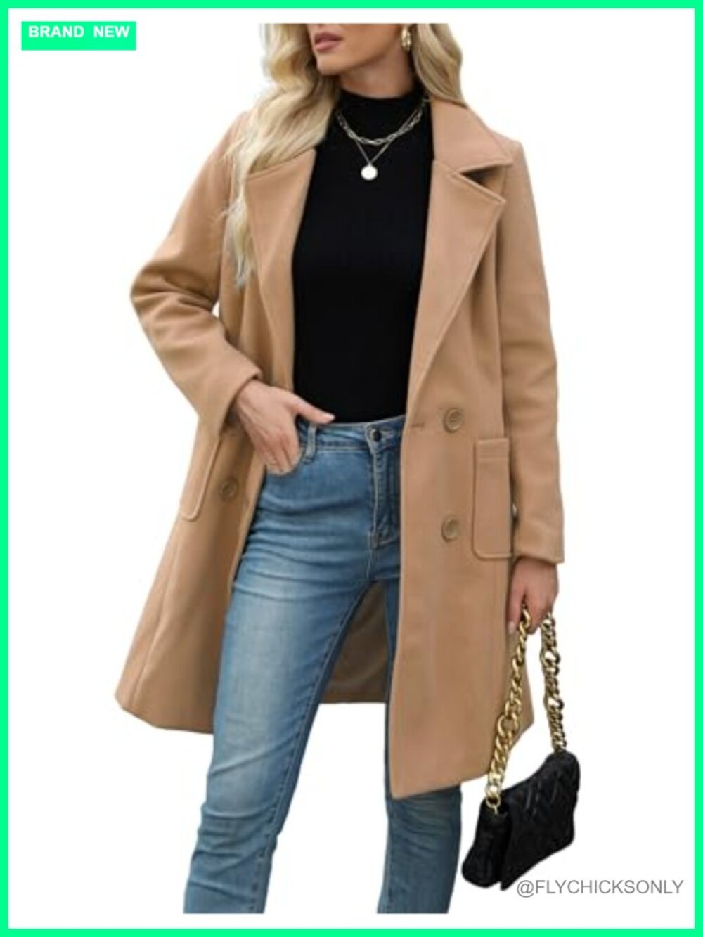 Wool Blend Mid-Long Pea Coat Double-Breasted Notch Lapel Winter